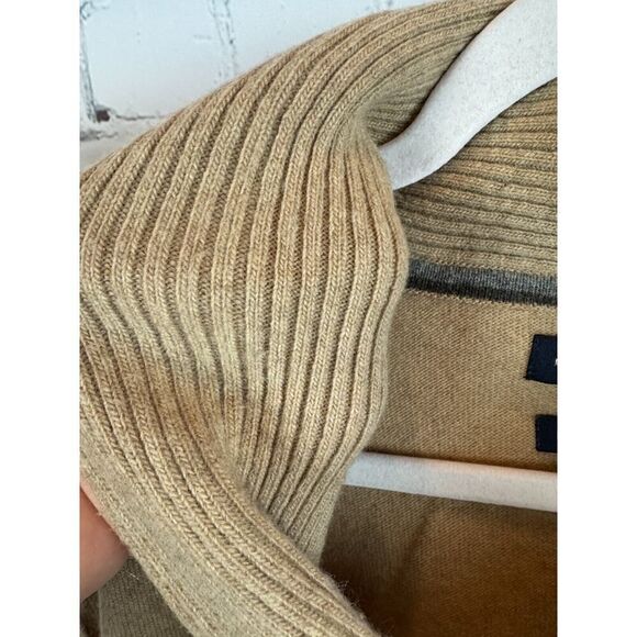 BANANA REPUBLIC men's beige merino wool blend shawl collar sweater pullover L - Picture 4 of 8